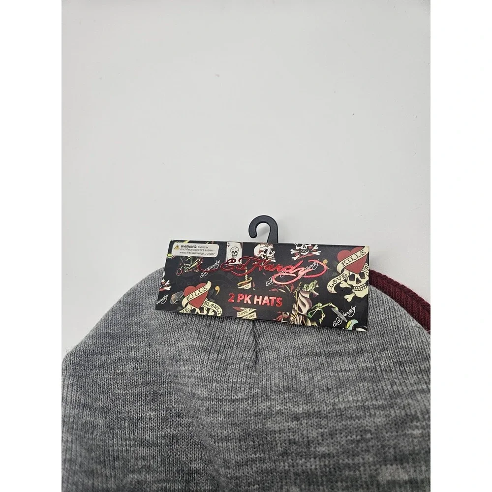 NWT Ed Hardy Screaming Tiger Beanies -‎ Pack Of 2 - Dark Red & Gray